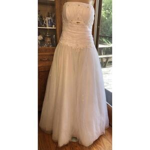 F.I.E.S.T.A White Strapless Bead Tulle Wedding ball Gown jewels embroidery Large